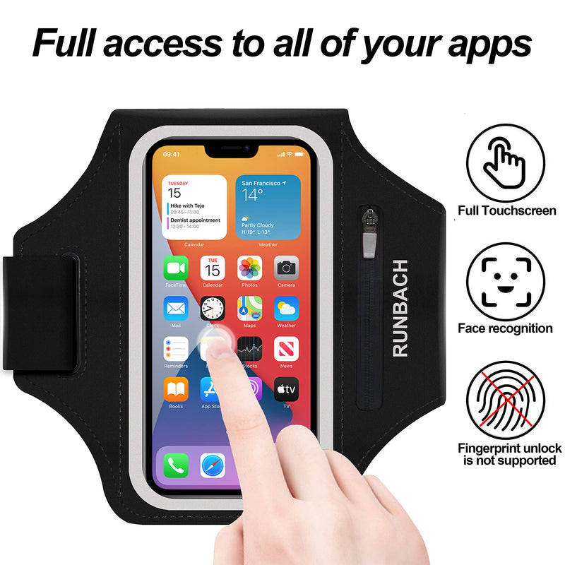 [Australia - AusPower] - Armband for iPhone 15/15 Pro/14/14 Pro/13/13 Pro/13 Mini/12/12 Pro/12 Mini/11/11 Pro/XR/XS/X/SE/8/7/6,Water Resistant Sport Armband with Zipper Slot for Airpods and Car Key (Black) Black 