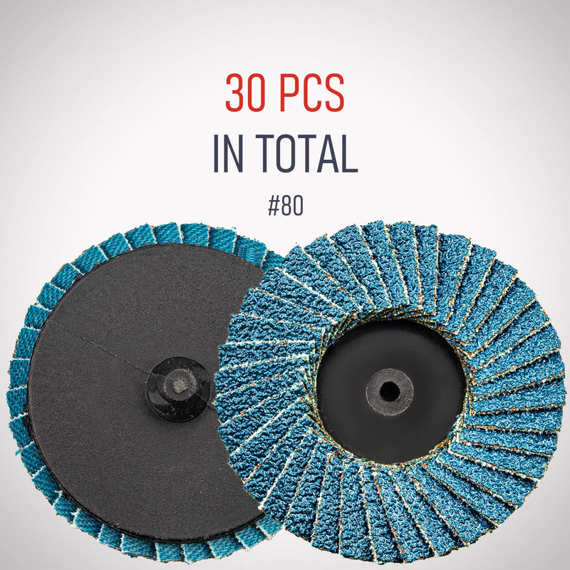 [Australia - AusPower] - 30 Pcs 2 Inch Mini Flap Disc, Zirconia High Density, with 1 Pcs 1/4 inch Shank Holder, for Metal Grinding, for Angle Die Grinder (80 GRIT) Flap Disc #80 