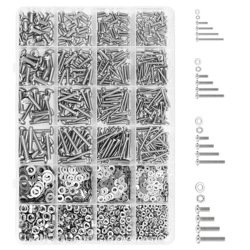 [Australia - AusPower] - 1280 Pieces M2 M2.5 M3 M4 304 Stainless Steel Phillips Pan Head Machine Screws, Metric Screws Bolts Washers Nuts Kit, 304 Stainless Steel 