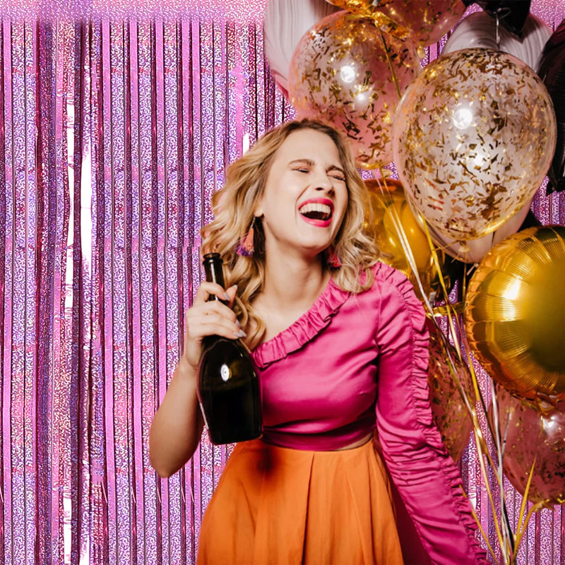 [Australia - AusPower] - 2 Pack 3.2ft x 8.2ft Pink Metallic Tinsel Foil Fringe Curtains Backdrop for Pink Party Birthday Wedding Bachelorette Baby Shower Holiday Party Decorations Photo Booth Props 