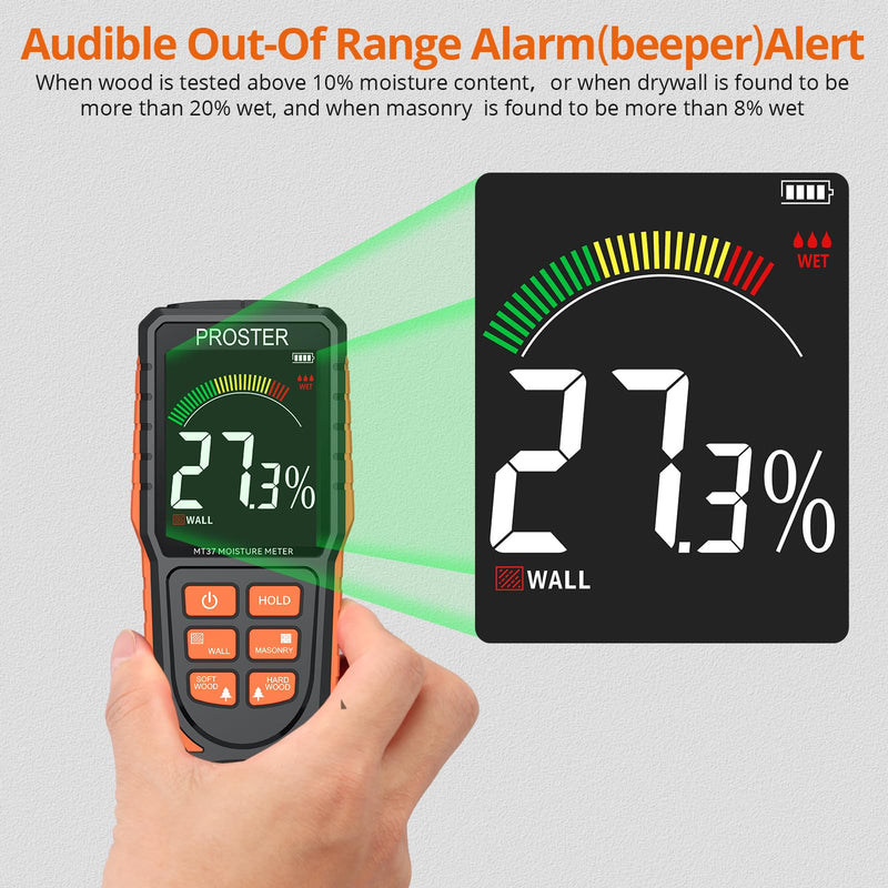 [Australia - AusPower] - Proster Moisture Meter - Pinless and Non Destructive Wood Moisture Meter for Softwoods Hardwoods Walls Digital Moisture Tester for Drywall Wood Masonry 