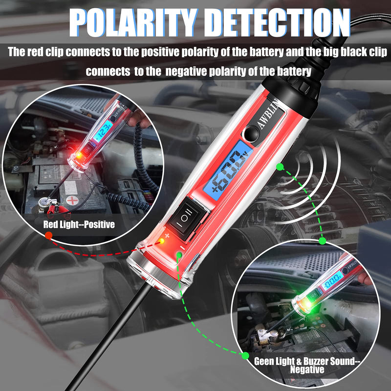 [Australia - AusPower] - Power Circuit Probe Tester, LCD Digital Automotive Test Light with Voltage Display&Illumination, DC Voltage Tester, Electrical System Tool, Relay Fuse Continuity Current Test. 