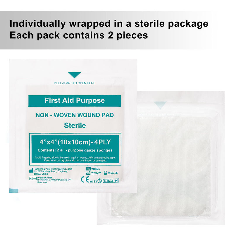 [Australia - AusPower] - General Medi Sterile Gauze Sponges, 4" x 4" Non-Woven Wound Pads - Individually Wrapped Highly Absorbent Sponges Pads for Cushioning Minor Wounds, Cuts & Burns Wound Care (60 Packs, 120 Pieces Total) 