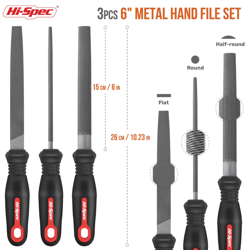 [Australia - AusPower] - Hi-Spec 3pc Metal Hand File Tool Set Kit. Large Steel Files. Flat, Round & Half-Round for Crafts, Metal & Wood Work 3 pieces 