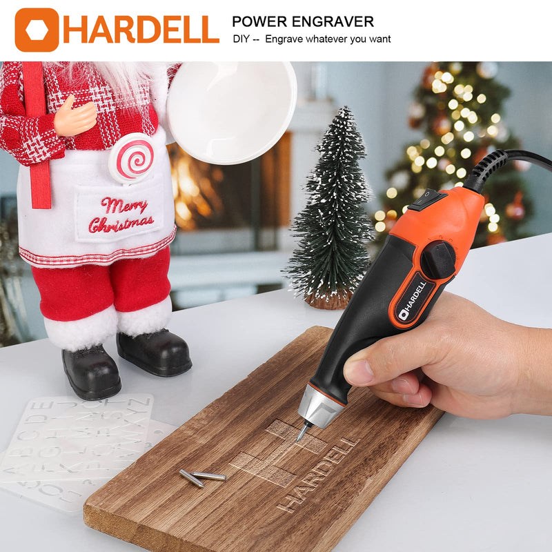HARDELL 24W Engraving Pen, 5 Speed Engraving Tool with Letter/Number Stencil, Soft Handle Engraver Pen with Tungsten Carbide Steel Bits for Metal, Stone, Wood, Leather, Glass, PVC Pipe, DIY Crafts Orange