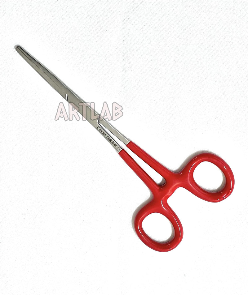 German Vinyl Grip Locking Straight & Curved Hemostat -Hemostat Forceps- Stainless Steel Locking Tweezer Clamps - Ideal Hemostats for Nurses, Fishing Forceps, Crafts and Hobby (RED STR+CVD 6.25") RED STR+CVD 6.25"