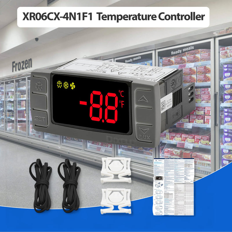 [Australia - AusPower] - Digital Temperature Controller XR06CX-4N1F1 for Commercial Refrigeration, Fit for XR06CX-4AHFILS, 120V 50-60Hz, Compatible with Dixell Programmable Refrigerators/Freezers, Dual NTC Probes 