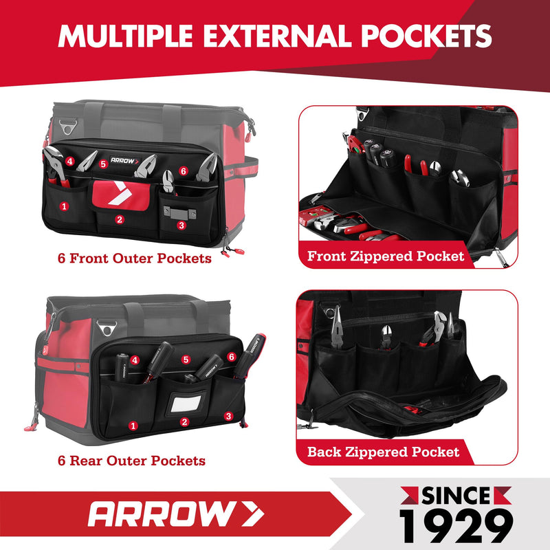 [Australia - AusPower] - ARROW 6.3-Inch Torpedo Level, Magnetic Leveler with 0°/30°/45°/90° Bubbles, Top-view Windows, Aluminium Alloy Frame, Dual Metric and SAE Scales & 17" Large Tool Bag with 36 Multipurpose Pockets 