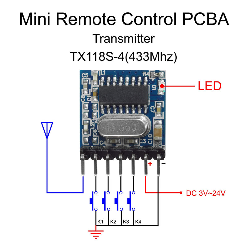 [Australia - AusPower] - QIACHIP 433mhz RF Wireless Transmitter and Receiver Module Kit RX480e 4 Channel Output,Remote Control Radio Switch 1527 Learning Code DIY Controller Transmitter and Receiver kit 