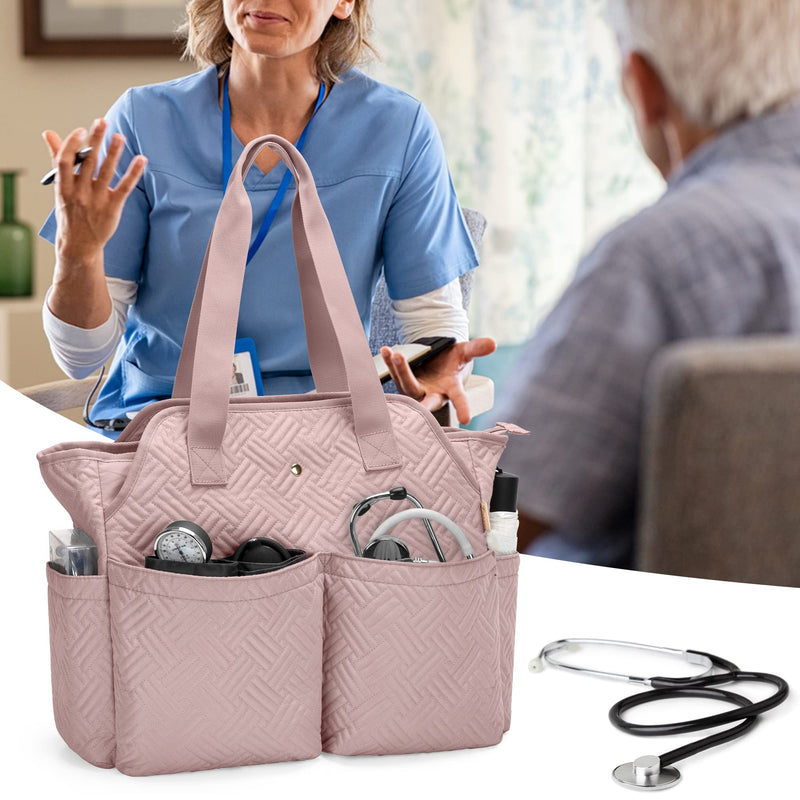 Fasrom Portable Medical Bag First Aid Bag with Laptop Compartment Pink | With padded 15.6 inch laptop compartment, 2 separate layers, 3 pen loops, 4 inner and outer pockets for students