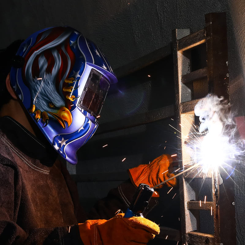 Welding Helmet Auto Darkening: DEKORPO True Color Solar Powered Auto Darkening Welding Welder Mask Hood Helmets MZ225T-Eagle Bule