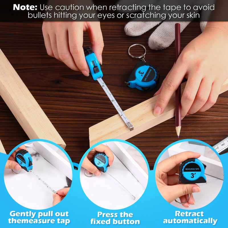 Kanayu Mini Tape Measure Keychains 3 ft Small Retractable Measuring Tape Bulk with Lock Steel Easy Read Pocket for Birthday Party Favors Daily Use(3 ft,Blue,50) Blue 50