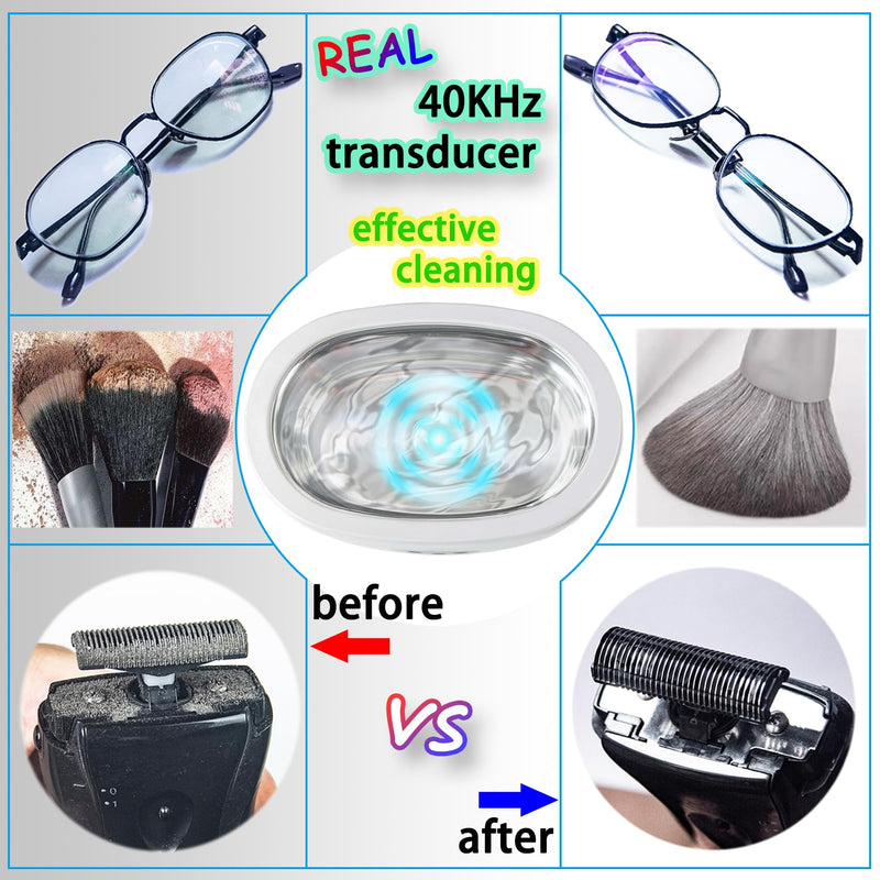 Ultrasonic Jewelry Cleaner, Ultrasonic Eyeglasses Cleaner, Ultrasonic Cosmetic Brush Cleaner with Degas Function, 20oz/600ml 30w / 40KHz