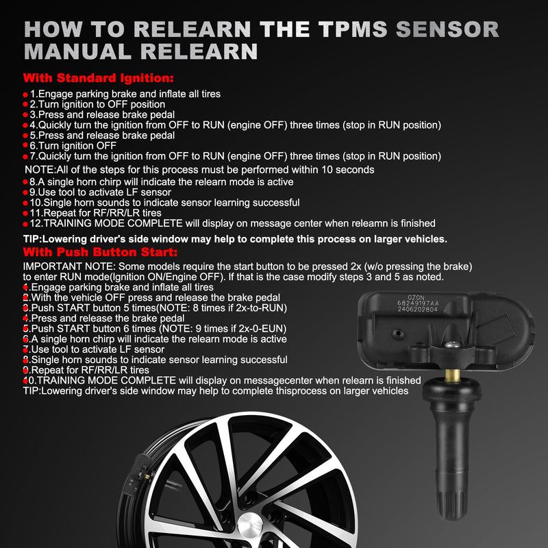 [Australia - AusPower] - TPMS Tire Pressure Monitoring Sensor Compatible with Ram 1500/2500/3500//4500/5500 & Jeep Cherokee 2014-2012 - 4PCS Pre-Programmed 433MHz - Replace#68249197AA 68239720AA 68455823AB 68455824AB 