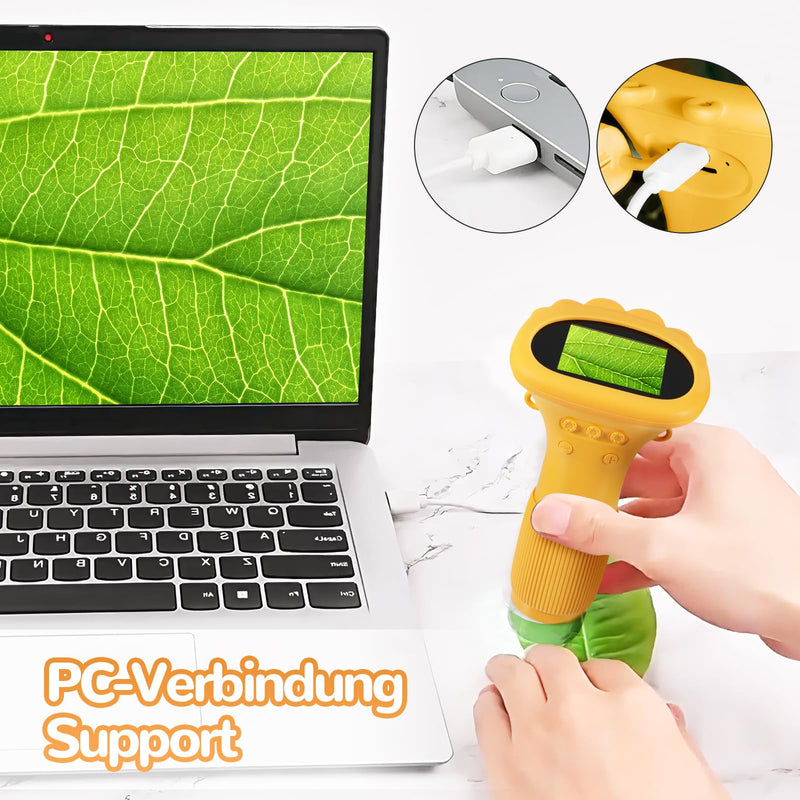 [Australia - AusPower] - Digital Microscope for Children, 2.0 Inch IPS Pocket Microscope Children USB & LED Lights, Connection to PC, 1000x Zoom Mini Microscope Camera Gifts for Children from 3 Years 