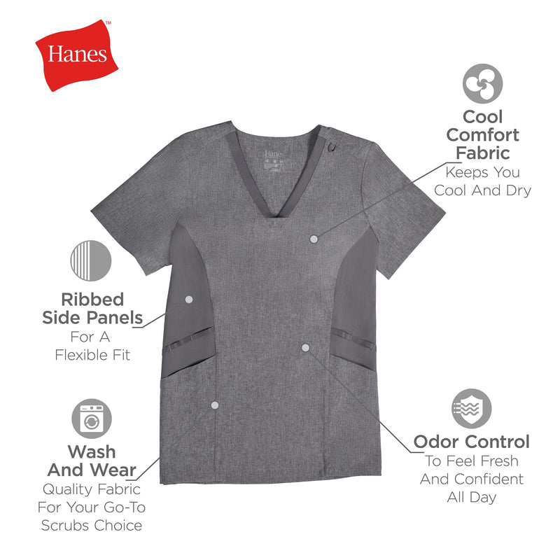[Australia - AusPower] - Hanes Women's Scrubs Healthcare Top, Moisture-Wicking Stretch Scrub Shirts, Ribbed Side Panels Medium Rose Ranch Pink 