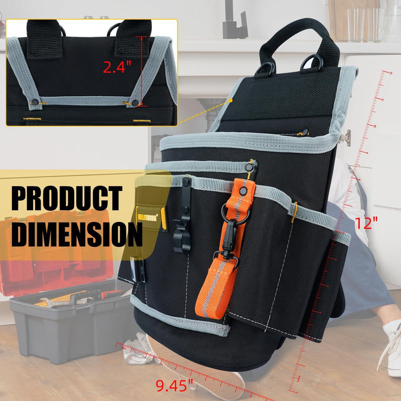 MELOTOUGH Electrician Tool Pouch Tool Belt Pouches Multiple Pockets Tool Organizer for Technician, Maintenance, HVAC Larger Electrician Pouch Black+Grey