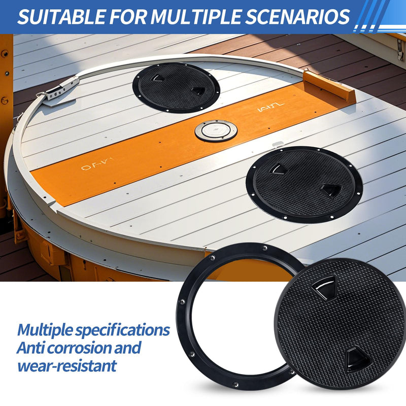 Hoffen Boat Hatch, 4" 6" 8" Round Non Slip Inspection Hatch w/Detachable Cover for Marine Boat Yacht Black 8 Inch
