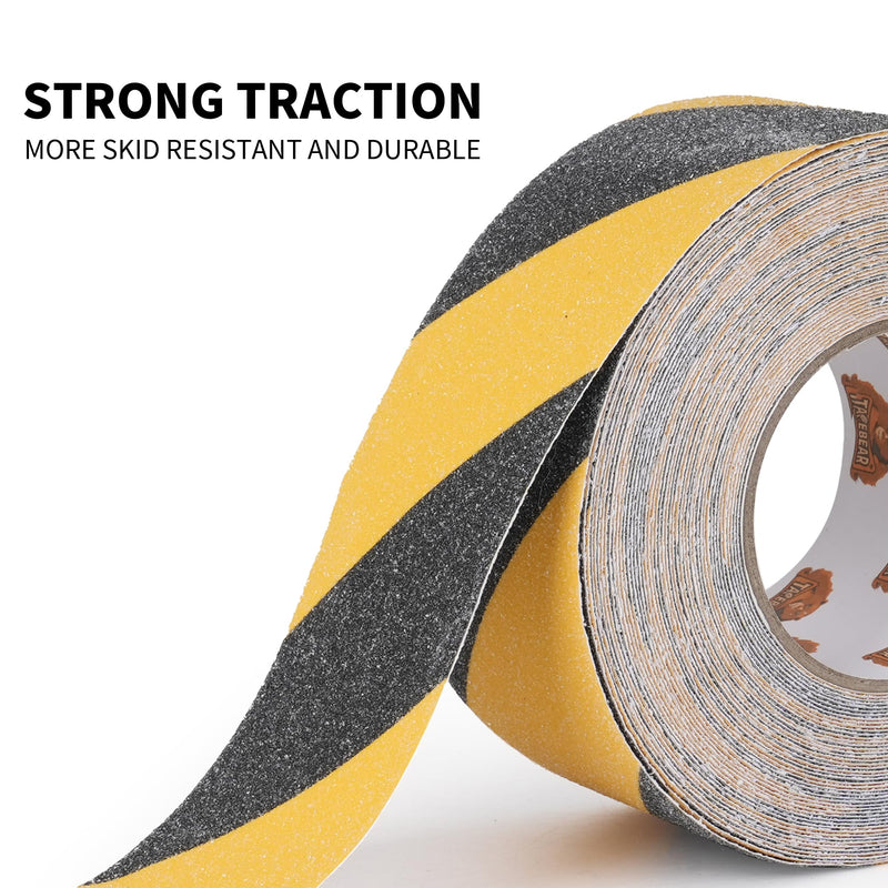 TAPEBEAR Non Slip Hazard Tape 3inch x 60feet, Black and Yellow Safety Tape, Anti Slip Caution Tape Roll, Nonslip Warning Floor Tape for Indoor Outdoor Steps Stairs, Strong Grip Tape 3in x 60feet Yellow&Black 1