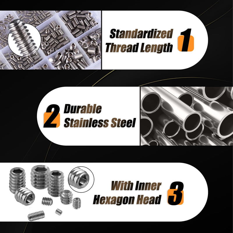 [Australia - AusPower] - 1150PCS Screws Assortment Kit, Standard Metric + SAE Stainless Steel Screws, Allen Head Socket Hex Grub Set Screws for Bathroom Fixtures, Towel Bar (M3-M8, 1/8"-40 to 5/16"-18) Silver 