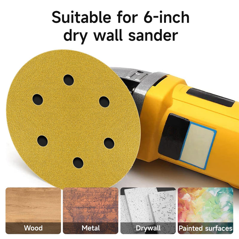 [Australia - AusPower] - STEBRUAM Velcro Sandpaper 150 mm, 40 Grit Sanding Sheets, 6 Holes, Sanding Discs for Random Orbital Sanders, Mixed Grain for Wood, Metal and Colour, Pack of 40, Yellow 40pcs 40 grit 
