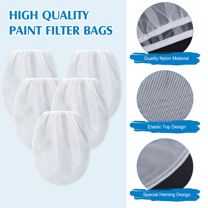 Boao 120 Pieces Paint Filter Strainer Bags White Fine Mesh Paint Strainer Bags Elastic Top Disposable Bucket Filter for Painting, Gardening, Plant Protection (1 Gallon) 1 Gallon