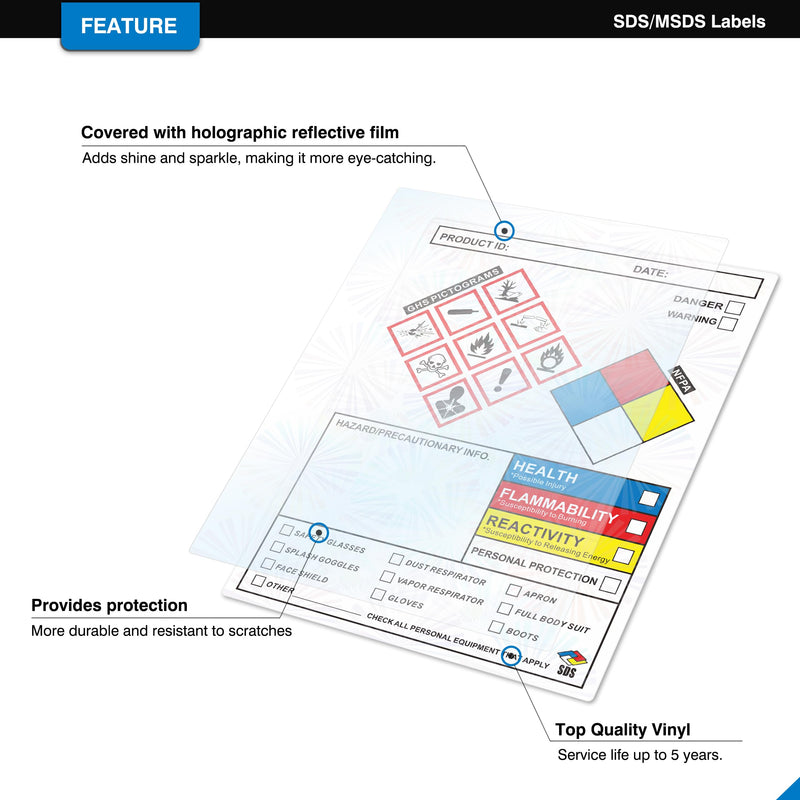 [Australia - AusPower] - SDS OSHA Data Labels 4 x 3 Inches, Roll of 250 Stickers for Chemical Safety, GHS Pictograms & Perforated Edges, HMIS & Hazard Compliant, Secondary Containers SDS Label 