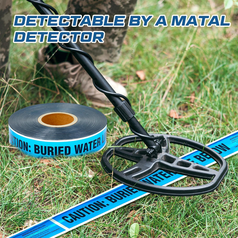 Pangda 2 Rolls 1000 Feet Detectable Safety Tape 5 Mil Underground Detectable Warning Tape for Construction Sites Road Repairs(Caution Buried Water Line Below,3 Inch,Blue) 3 Inch Caution Buried Water Line Below Blue