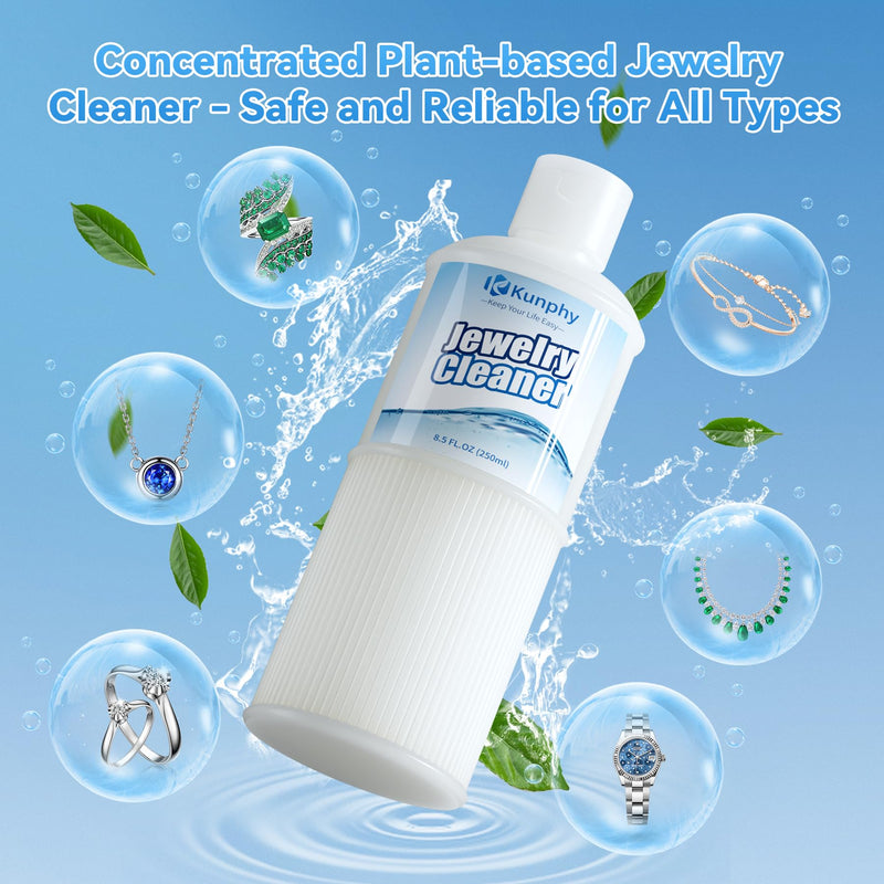 [Australia - AusPower] - 2024 Kunphy Ultrasonic Jewelry Cleaner, Professional Ultrasonic Cleaner Solutions for Use in All Ultrasonic Cleaner Machines, Jewelry Cleaner Solution for Diamond, Gold, Silver, Gemstones, 250ml Blue 