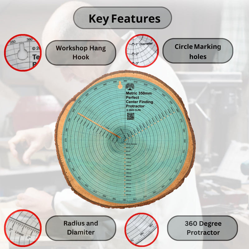 [Australia - AusPower] - clearly printed 350mm circle center finder tool, protractor, and circle maker tool and compass for woodworking and wood turning. Find the center of timber or dowel with our center finder ruler. 