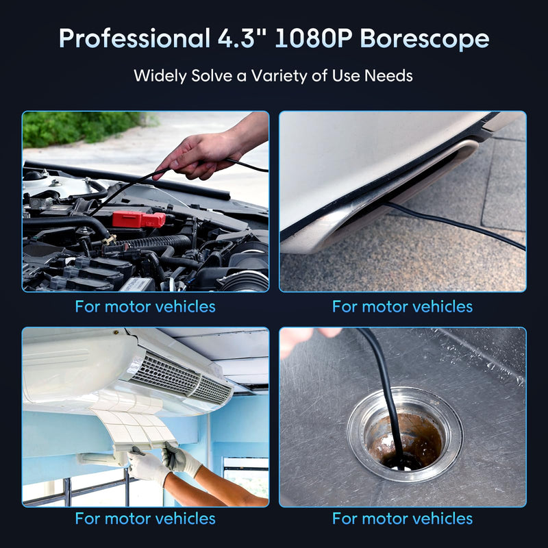 [Australia - AusPower] - Endoscope Camera with Light, SKYEAR Handheld Borescope 4.3'' HD 1080P with 8 Adjust LED Lights, Inspection Camera with 16.4ft Semi-Rigid Cable, IP67 Waterproof Scope Camera for Swer, Gadgets for Men 