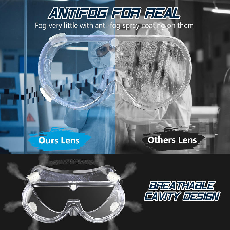 Anti-fog Safety Goggles ANSI Z87.1,Adjustable Chemistry Lab Goggles Over Glasses Transparent 4pcs