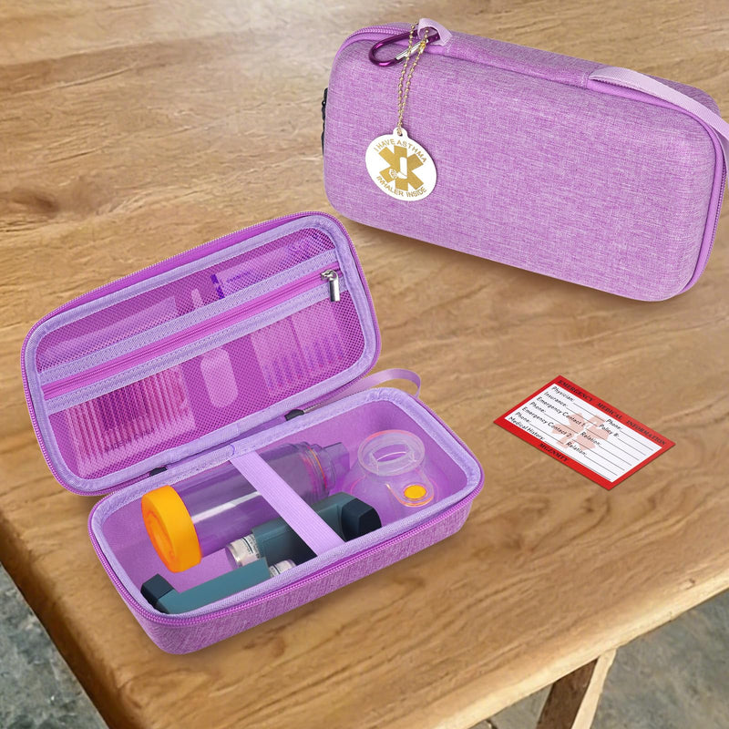 [Australia - AusPower] - MGZNMTY Travel Carrying Case Compatible with Asthma Inhaler Spacer for Adults and Children, Masks, Inhaler Holder with Asthma Alert Tag and Medical Card, Carabiner (Only Case) (Purple) Purple 