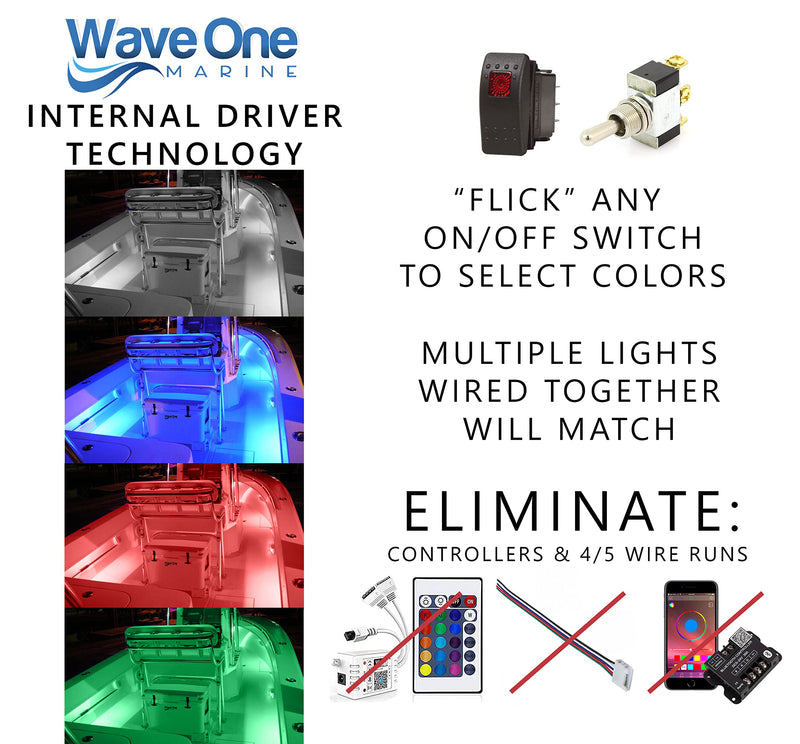 Wave One Marine 4" LED RGBW Surface Mount Courtesy Internal Driver Mount Boat Light | RV Accent | Interior Exterior Deck Transom Cockpit T Top | Waterproof IP67 (4" Round Edge) 4 Inch