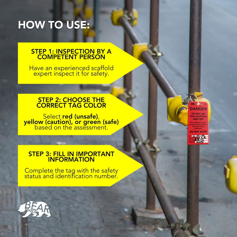 BearTOOLS Scaffold Tags - Safety Inspection Kit with Cable Ties - Danger Scaffold Status Warning Sign - Laminated 3 x 6 in, Pack of 25 - Weatherproof, Tear-Resistant - Red Tags