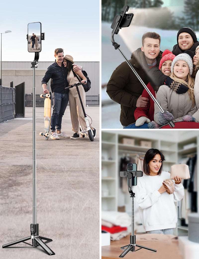 [Australia - AusPower] - 45" Selfie Stick Tripod with 2 Lights, Extendable 5 in 1 Selfie Stick Phone Tripod, Portable Selfie Sticks with Wireless Remote Compatible with iPhone 15/14/13 Pro Max, Samsung, Android, Gopro Black(with 2 Light) 