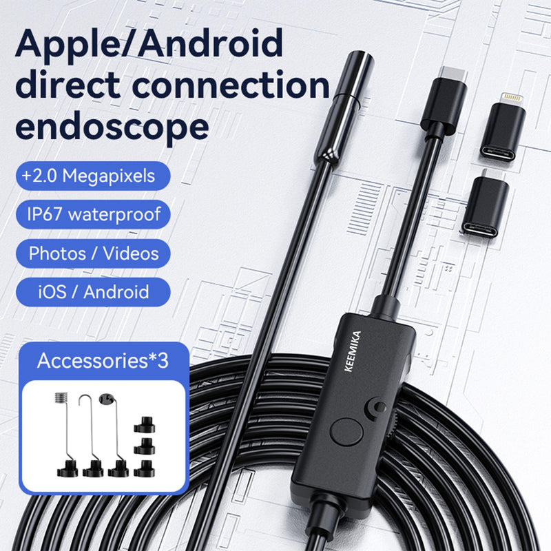 [Australia - AusPower] - 1920P HD 9.84FT Endoscope Camera with Light, USB Type C Borescope, Pipe Semi-Rigid Snake Cable, Scope Camera with 8 LED Lights for Android and iOS Smartphones, iPhone, iPad, Samsung. KEEMIKA Single-Lens 9.84FT 