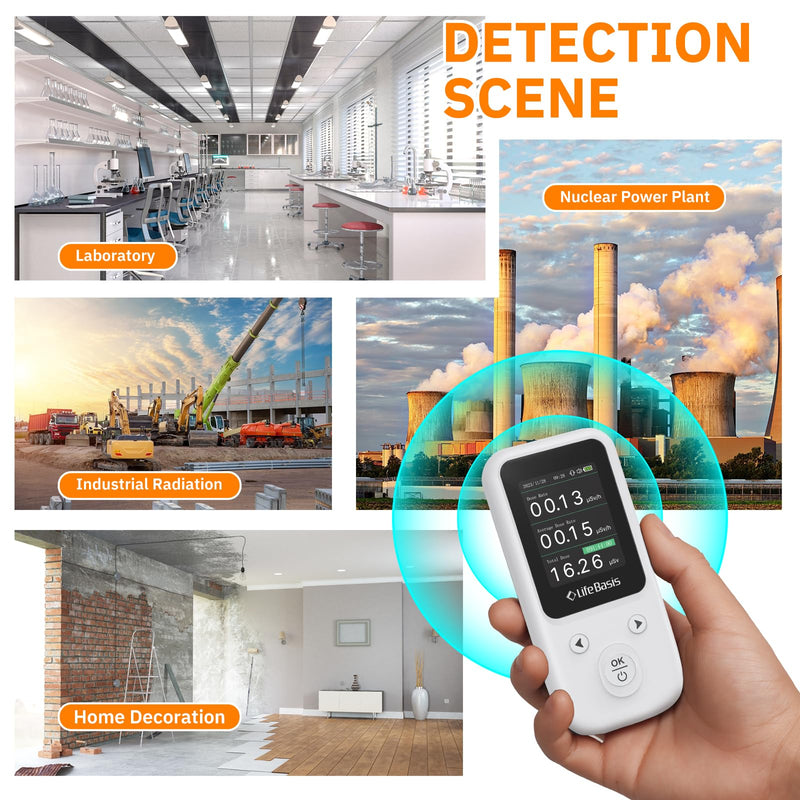 LifeBasis Geiger Counter Nuclear Radiation Detector, Radiation Dosimeter with TFT Display and Smart Alert Rechargeable Beta Gamma X-ray Radiation Monitor (with Lanyard and Bracket) - White