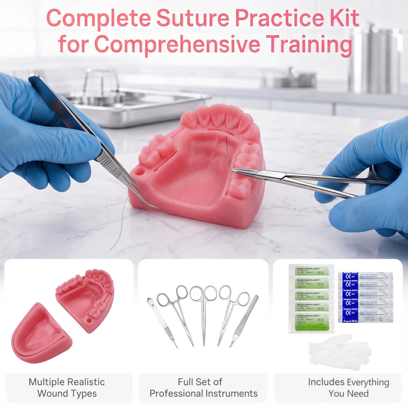 Dental Suture Practice Kit, YOUYA DENTAL Oral Suture Kit Suture Training with Bionic Oral Wound Gum Cutting & Gingival Suturing, 2 Silicone Suture Pads Modules Dental for School Students Dentist Oral suture kit-2 Suture Pads