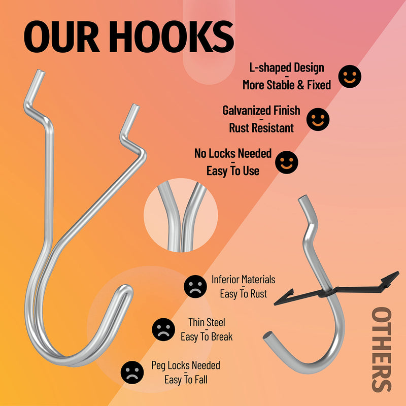 [Australia - AusPower] - HUHOLE Pegboard Hooks, J-Hook, 1 Inch Silver Pegs 40 Pack, Ideal Display Hooks for Hanging Jewelry, Necklaces, Keys, Small Tools, Will Not Fall Out, Fit 1/8”, 3/16” Peg Boards 1"-40Pack 