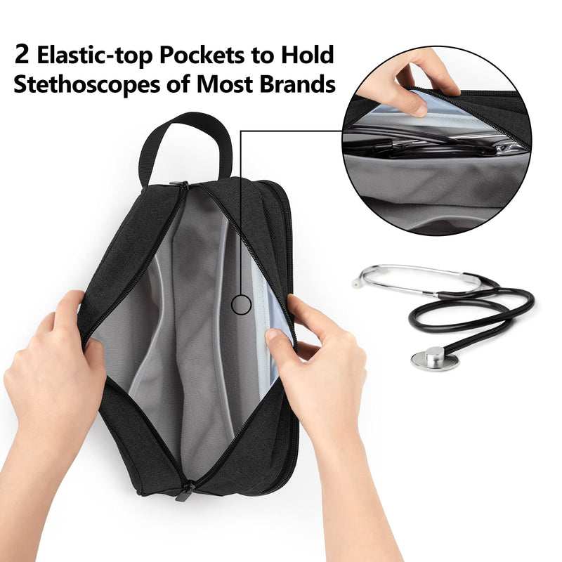 [Australia - AusPower] - Trunab Stethoscope Carrying Case Hold 2 Stethoscopes or BP Cuffs, Compatible with 3M Littmann/MDF/ADC, Medical Case with Extra Pocket for Nurse Accessories, Essentials for Nurses, Doctors, Black 