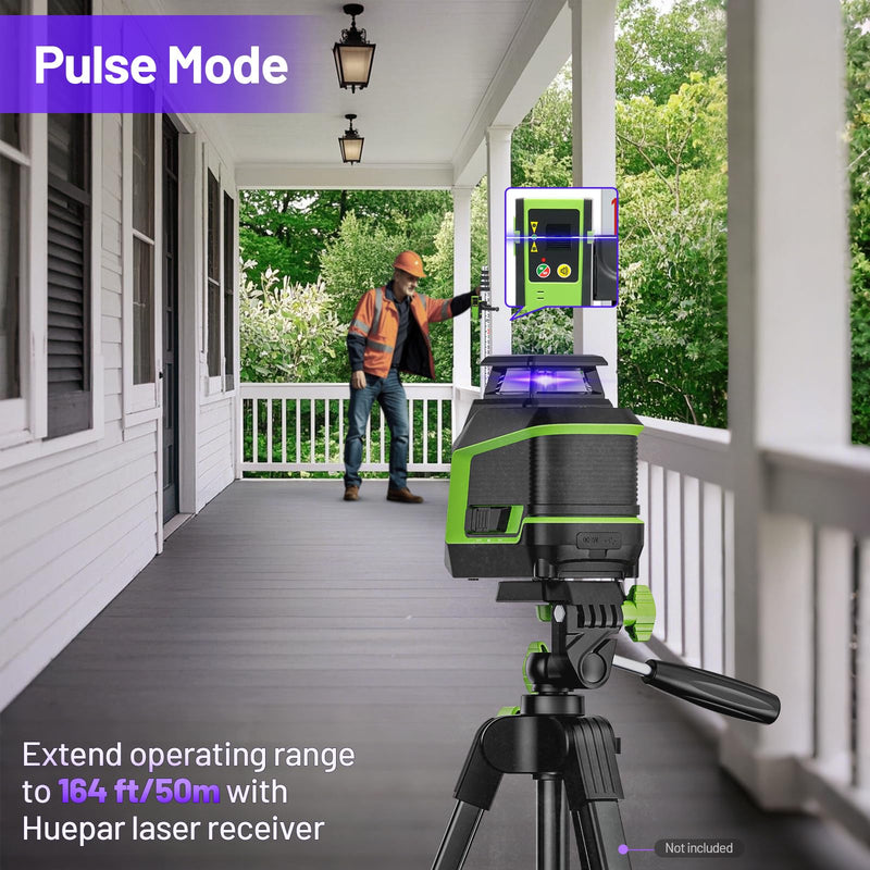 Huepar 360° Laser Level, 82Ft - 165Ft Self Leveling Laser Level with Pulse Mode, 3 Brightness Levels Rechargeable Li-ion Battery Purple Line Laser Leveler Tool for DIY Indoor Project D011c-p