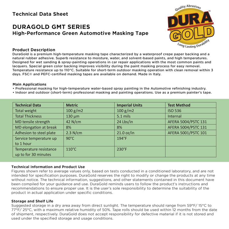 Dura-Gold Green Automotive Masking Tape 1-1/2 Inch (1.41 Inch x 55 Yards), 2 Rolls - Premium High-Performance, Heat Resistant - Auto Refinish Painting, Car Detailing, Autobody Industrial Painters Tape 1-1/2"