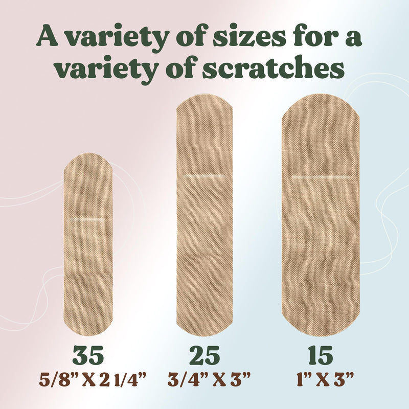 [Australia - AusPower] - FEBU Eco-Friendly Organic Bamboo Fabric Bandages for Sensitive Skin | PFAS Free Flexible Latex Free Bandages | Natural Hypoallergenic Bandages for Scrapes, Cuts & First Aid | 75 Count Variety Pack Strip Bandages Variety 
