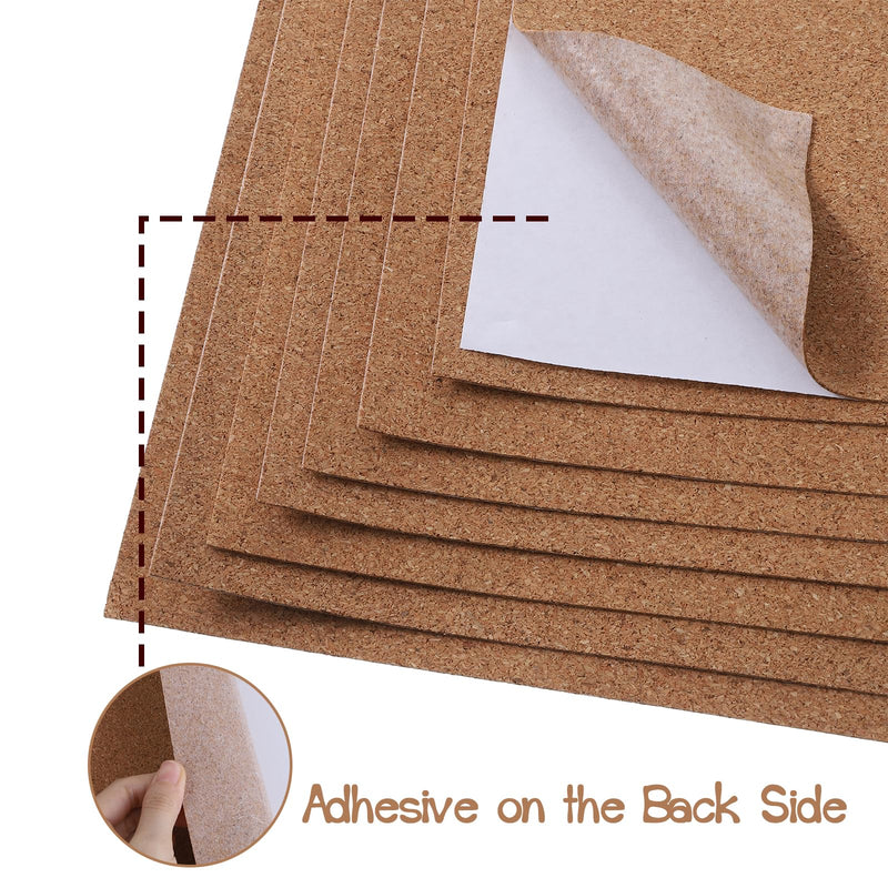8 PCS Cork Sheets, 11.81×8.27×0.04in Adhesive Thin Cork 1mm Self-Adhesive Sheet Pack for Crafts DIY Coasters Wall Decoration Insulation Custom Projects Wedding Party