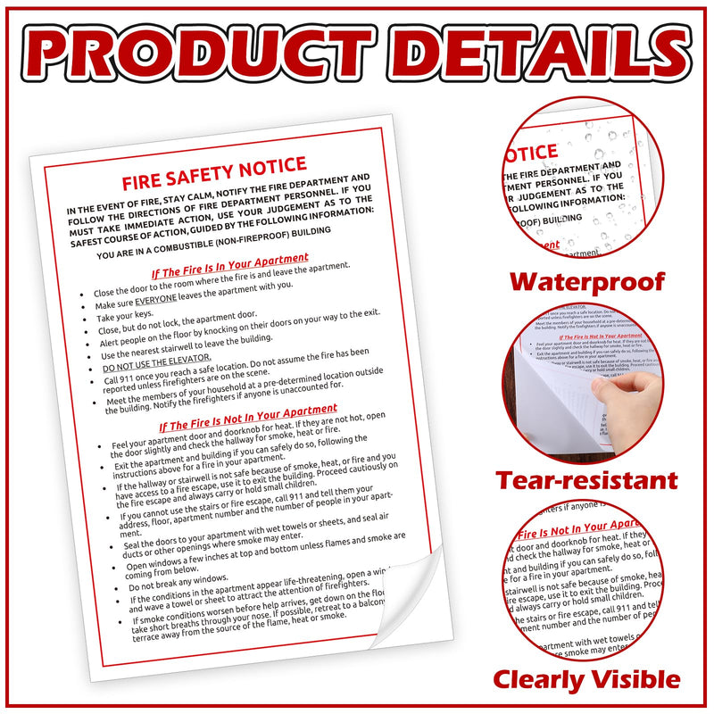 20 Pcs Fire Safety Notice Label Decal - 6" x 9" Emergency Preparedness Self-Adhesive Vinyl Sign Sticker for Building Door & Wall 20
