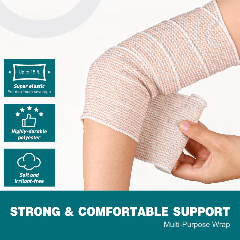 AZEN 4in Premium 2 Pack Elastic Bandage Wrap, Compression Wrap Bandage for Legs, Ankle, Knee, Tummy, Body, Lymphedema Wraps for Legs, Latex-Free A-2p