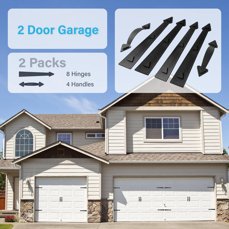 Magnetic Garage Door Hardware,Garage Door Magnetic Decorative Hardware 8 Hinges + 4 Handles for Iron Door,Easy Install,Durable & Waterproof (Classics Style,2 Pack) Traditional