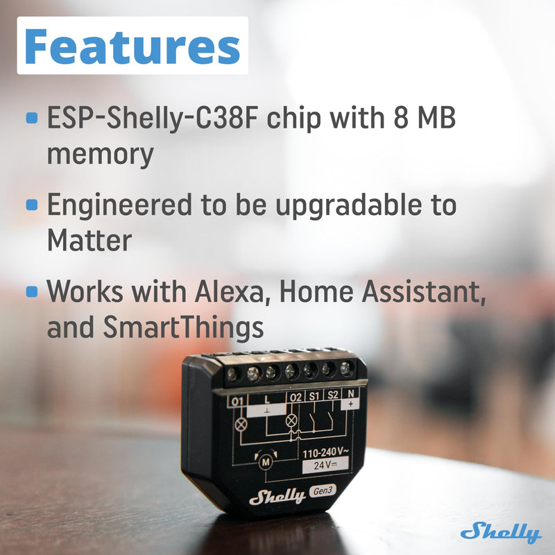 Shelly 2PM Gen3 | WiFi 2-Channel Smart Relay Switch with Power Metering | Home Automation | Roller Shutters, Blinds, Gates Control | Remote Control | Alexa & Google Home | iOS Android App