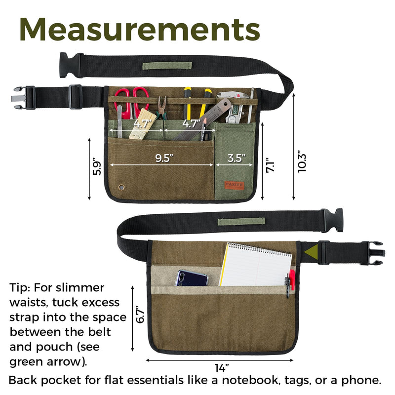 Garden Tool Belt for Women & Men, Wide Denim Garden Apron with 5 Pockets, Adjustable Utility Tool Pouch for Gardening, Florist, DIY & Craft, Green